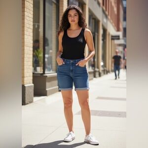 YMI Blue Denim Bermuda Shorts with Cuffed Hem